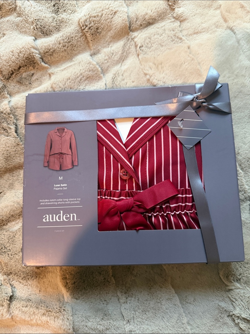 Auden Burgandy and Pink Striped Satin Pajama Set
